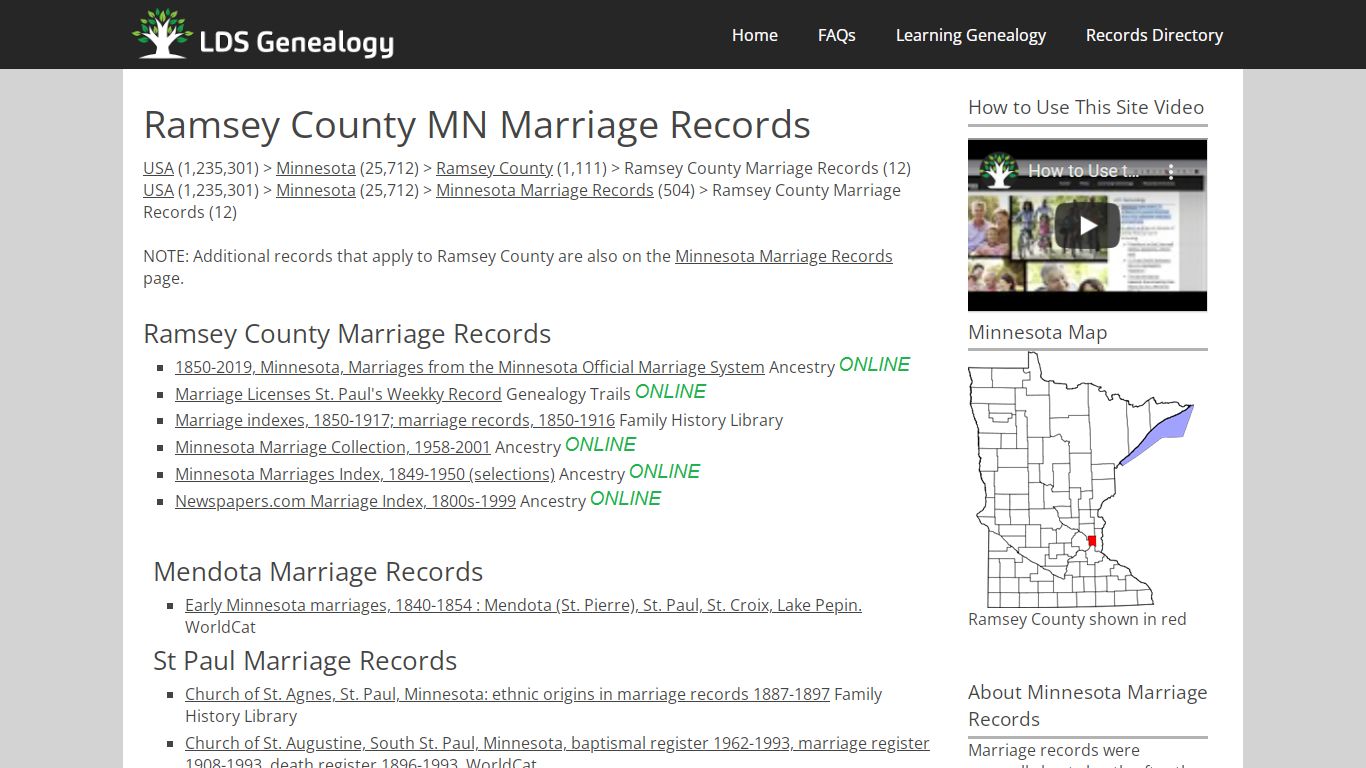 Ramsey County MN Marriage Records - LDS Genealogy